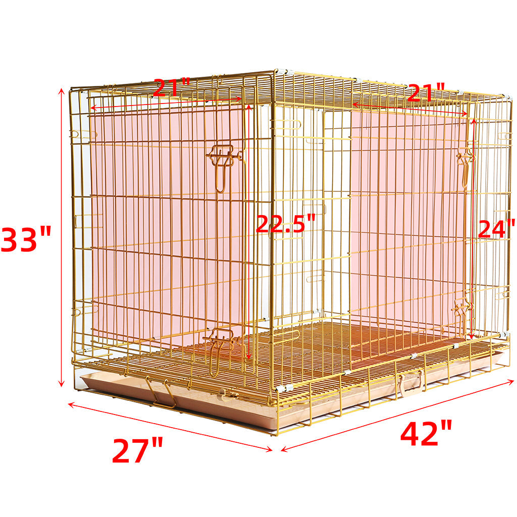 Copper Gold Double-Door Foldable Dog Crate with Removable Tray – 24–42 Inch
