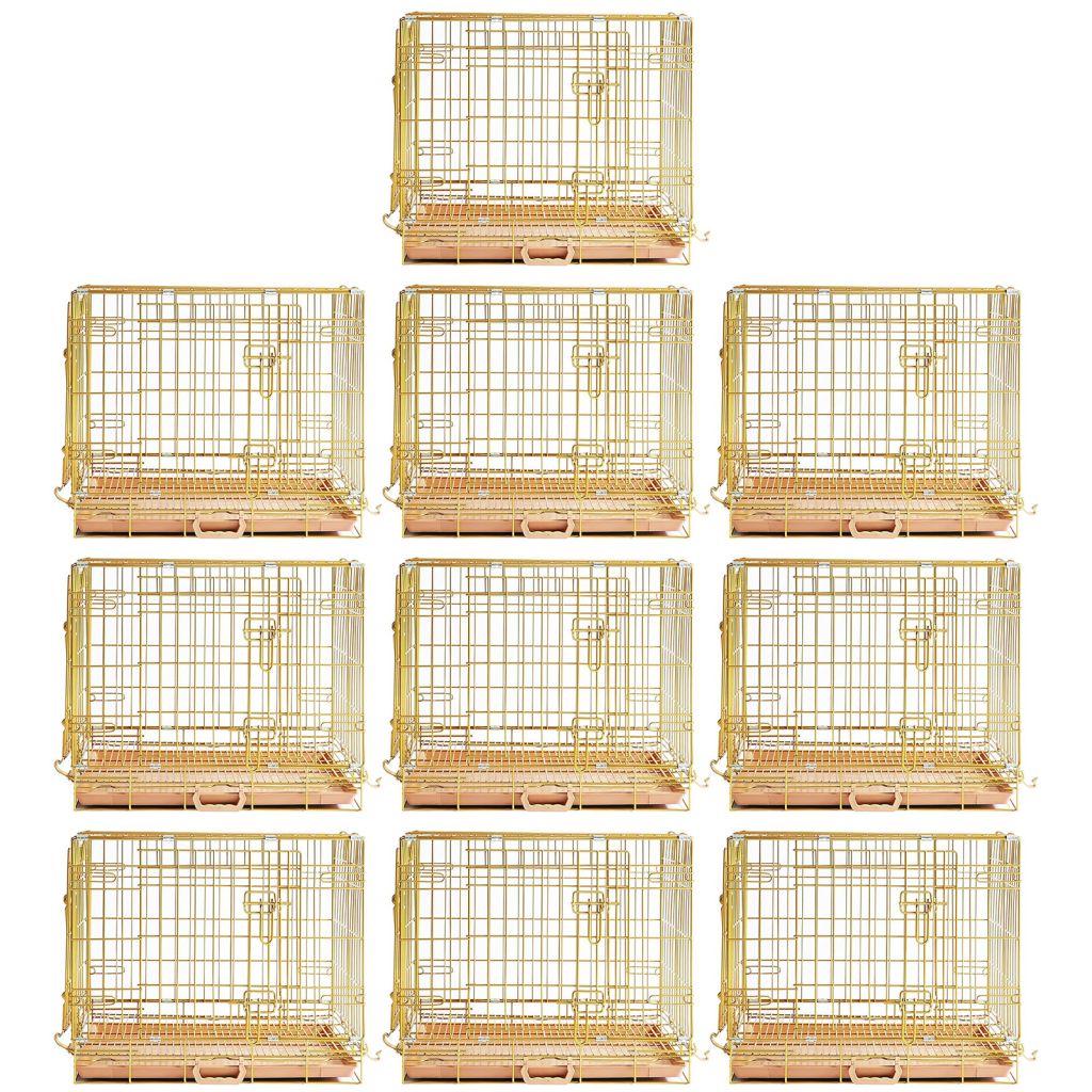 Copper Gold Double-Door Foldable Dog Crate with Removable Tray – 24–42 Inch