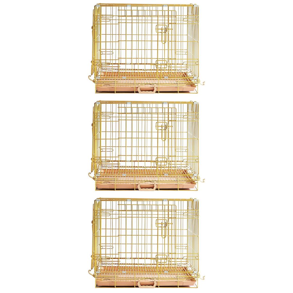 Copper Gold Double-Door Foldable Dog Crate with Removable Tray – 24–42 Inch