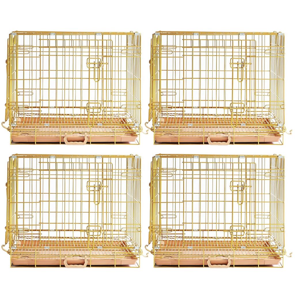 Copper Gold Double-Door Foldable Dog Crate with Removable Tray – 24–42 Inch