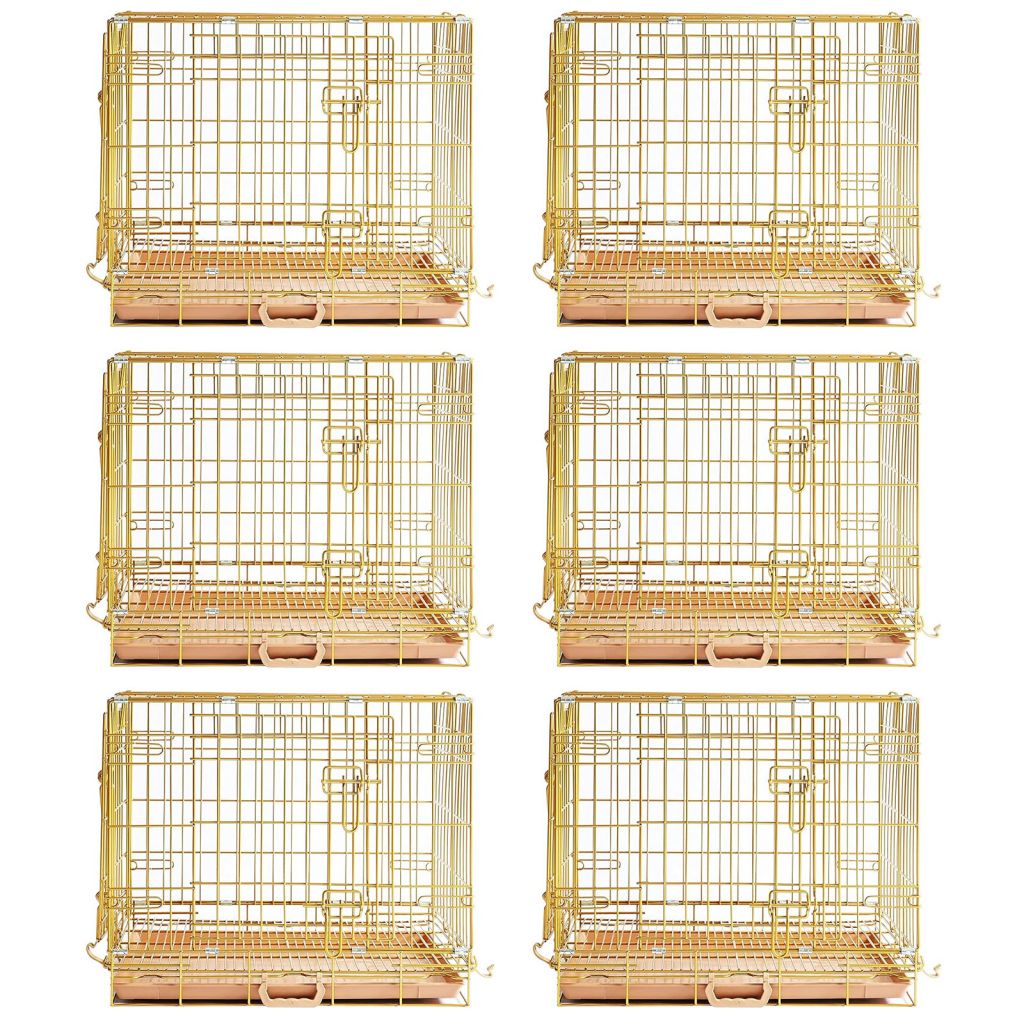 Copper Gold Double-Door Foldable Dog Crate with Removable Tray – 24–42 Inch