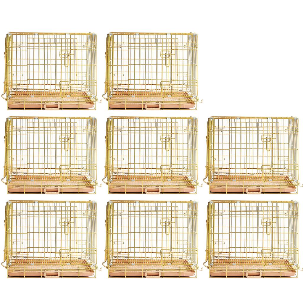 Copper Gold Double-Door Foldable Dog Crate with Removable Tray – 24–42 Inch