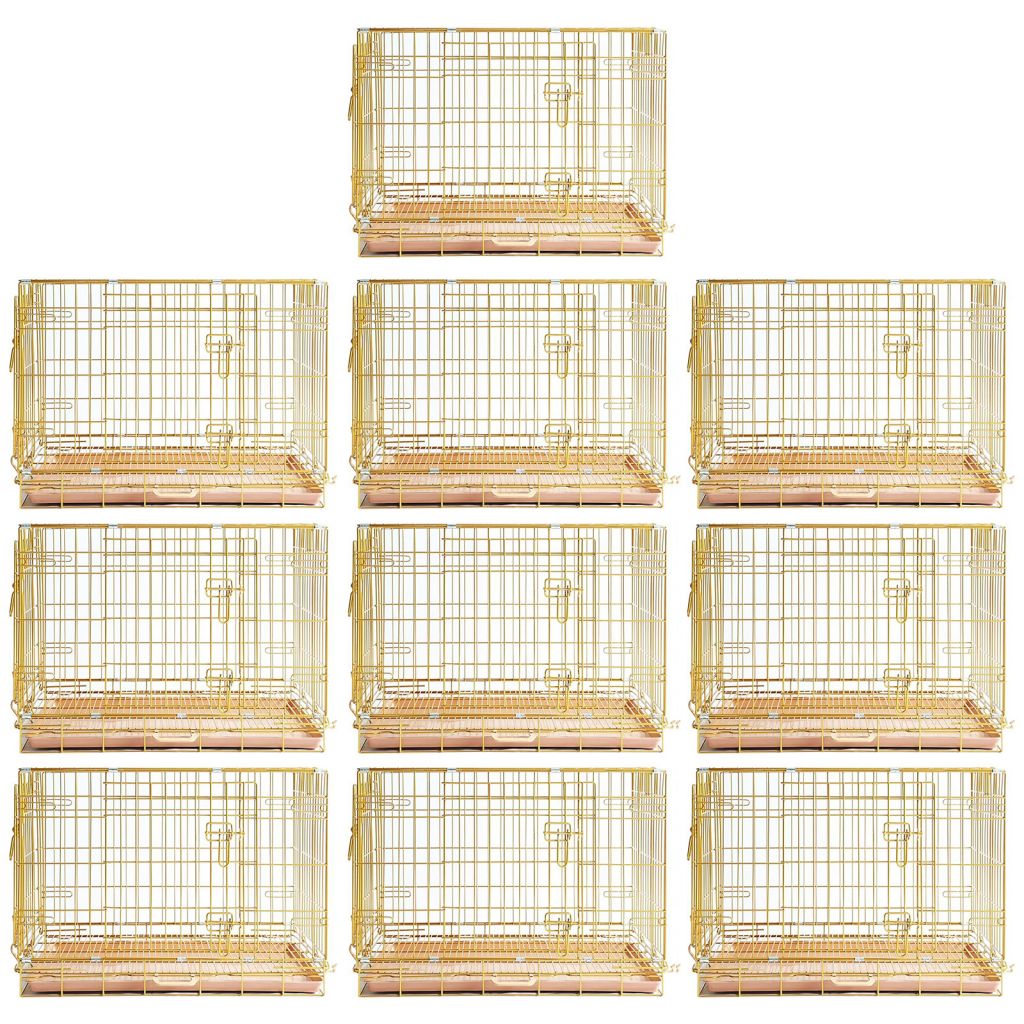 Copper Gold Double-Door Foldable Dog Crate with Removable Tray – 24–42 Inch