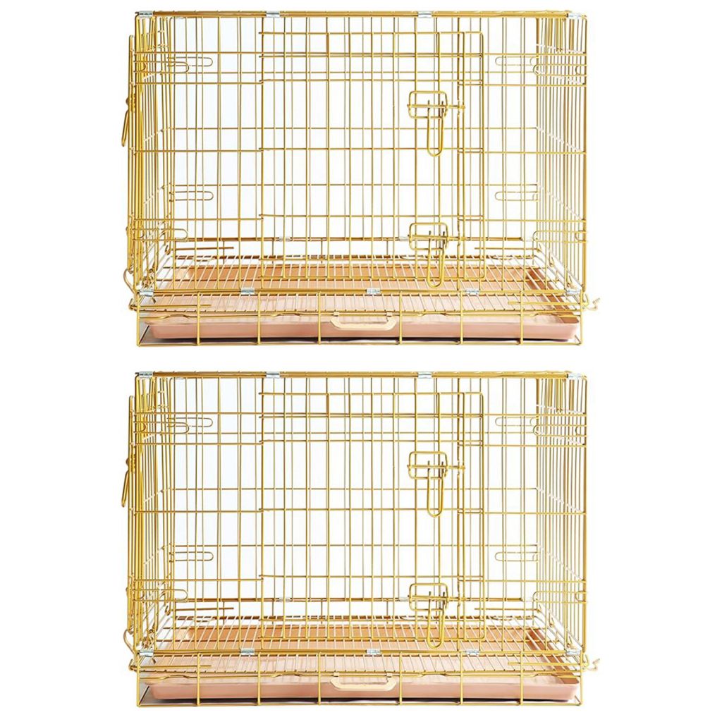 Copper Gold Double-Door Foldable Dog Crate with Removable Tray – 24–42 Inch