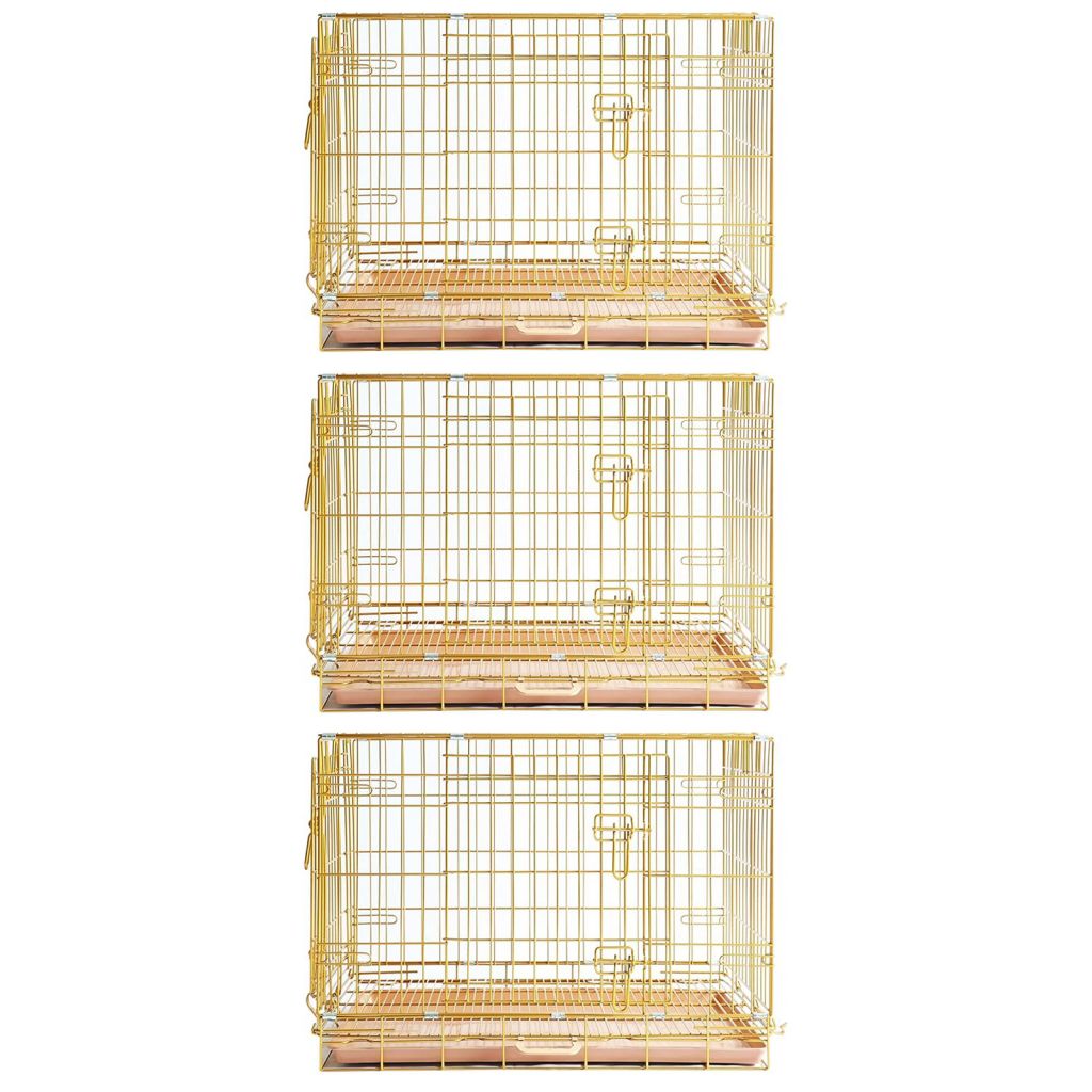 Copper Gold Double-Door Foldable Dog Crate with Removable Tray – 24–42 Inch