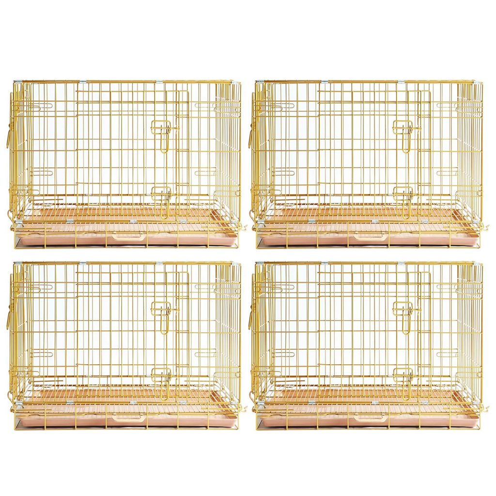 Copper Gold Double-Door Foldable Dog Crate with Removable Tray – 24–42 Inch