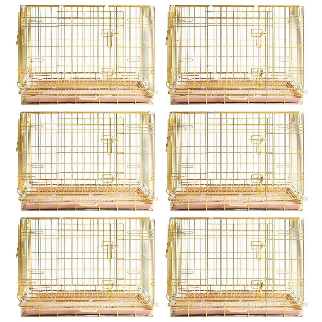 Copper Gold Double-Door Foldable Dog Crate with Removable Tray – 24–42 Inch
