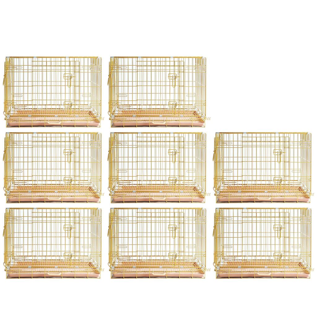 Copper Gold Double-Door Foldable Dog Crate with Removable Tray – 24–42 Inch