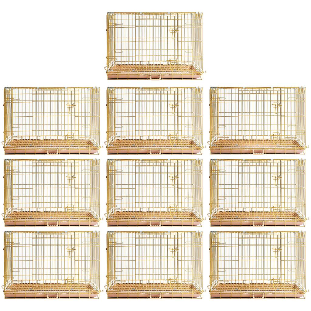Copper Gold Double-Door Foldable Dog Crate with Removable Tray – 24–42 Inch