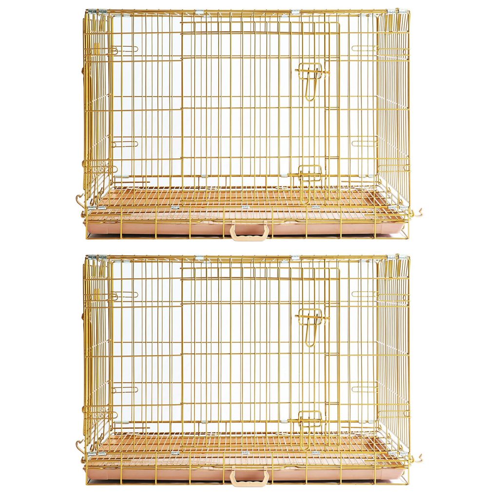 Copper Gold Double-Door Foldable Dog Crate with Removable Tray – 24–42 Inch