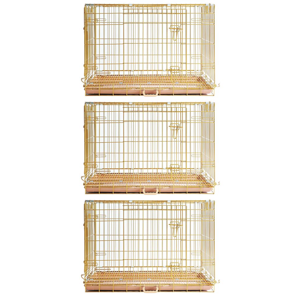 Copper Gold Double-Door Foldable Dog Crate with Removable Tray – 24–42 Inch