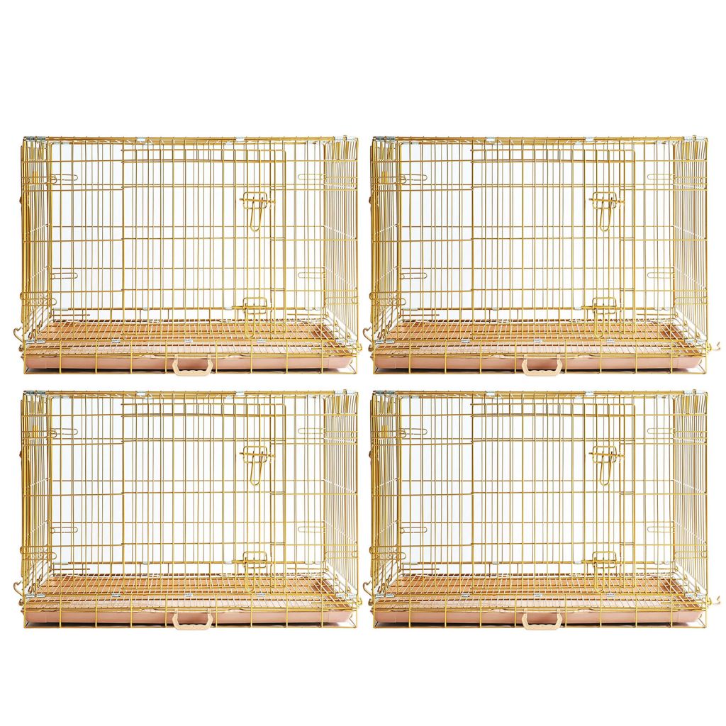 Copper Gold Double-Door Foldable Dog Crate with Removable Tray – 24–42 Inch