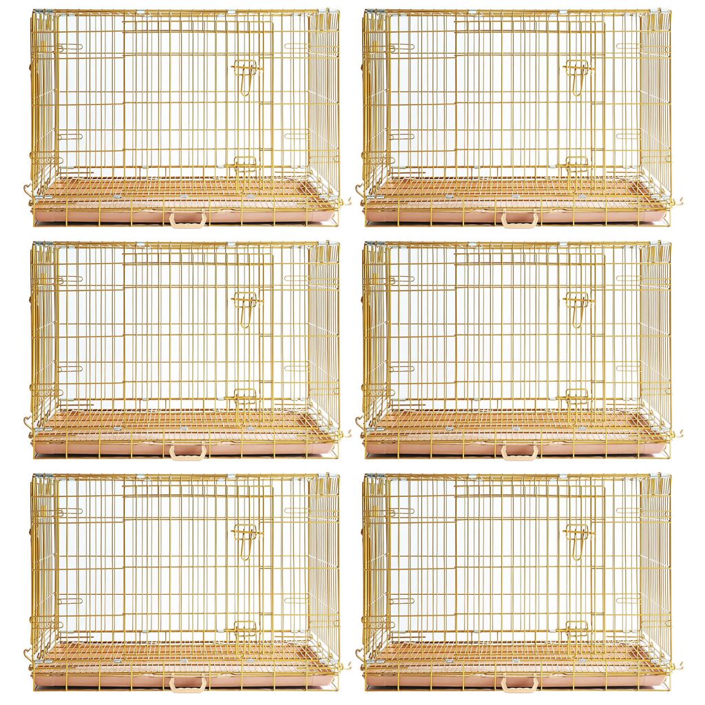 Copper Gold Double-Door Foldable Dog Crate with Removable Tray – 24–42 Inch