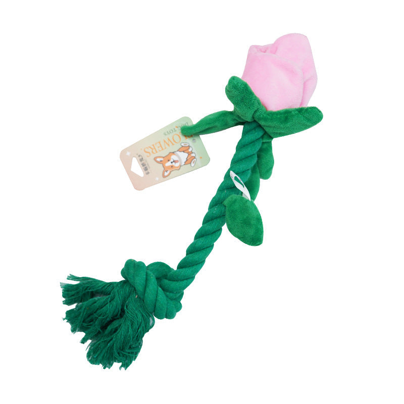 Rose Rope Dog Toy with Crinkle Sound