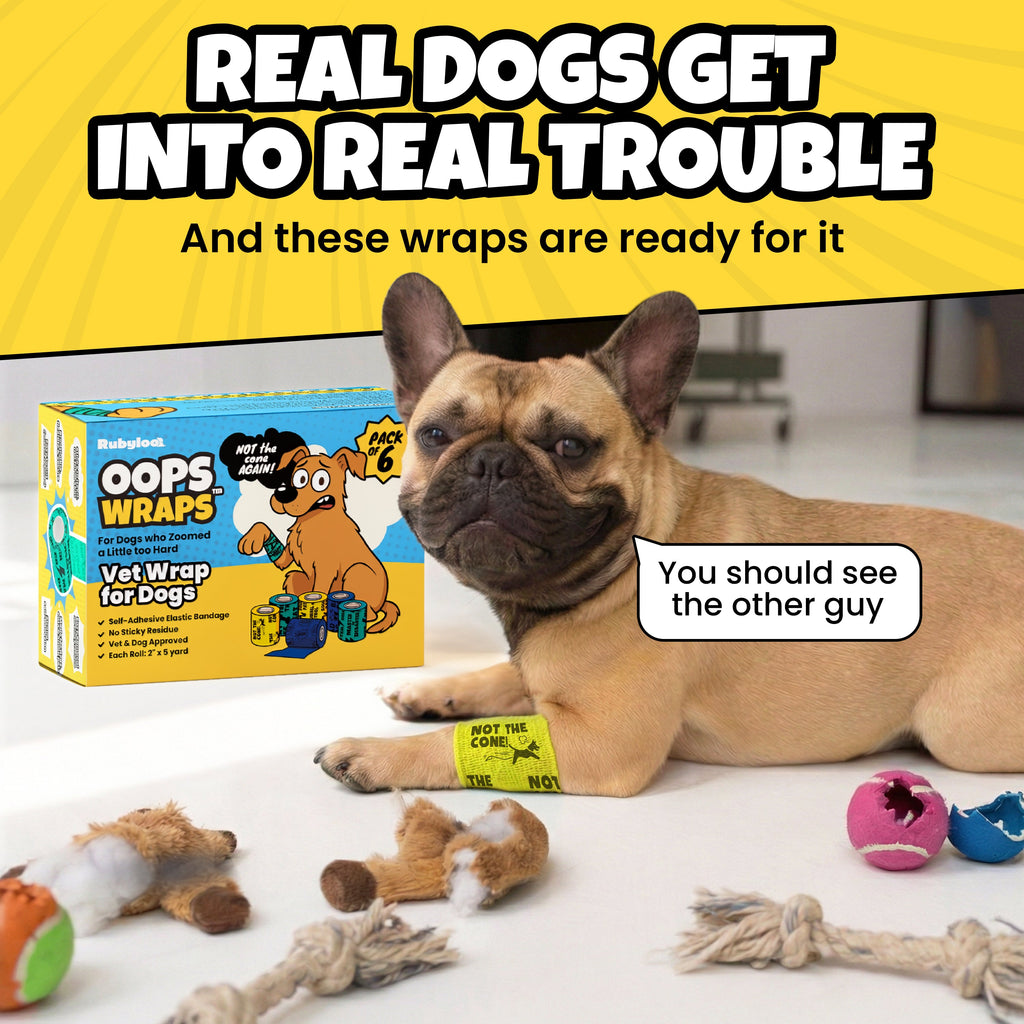 Oops Wraps™ Non-Stick Self-Adhesive Dog Bandage Wrap – Funny Sayings, 12-Pack, 2” × 5 yds