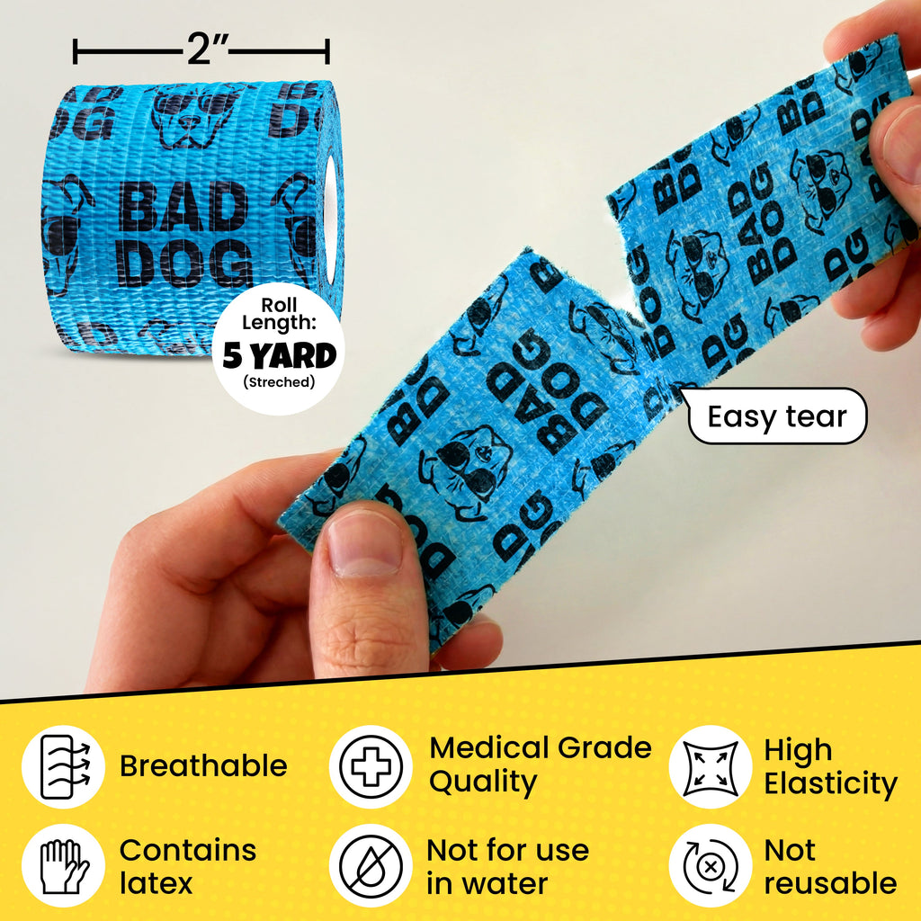 Oops Wraps™ Non-Stick Self-Adhesive Dog Bandage Wrap – Funny Sayings, 12-Pack, 2” × 5 yds