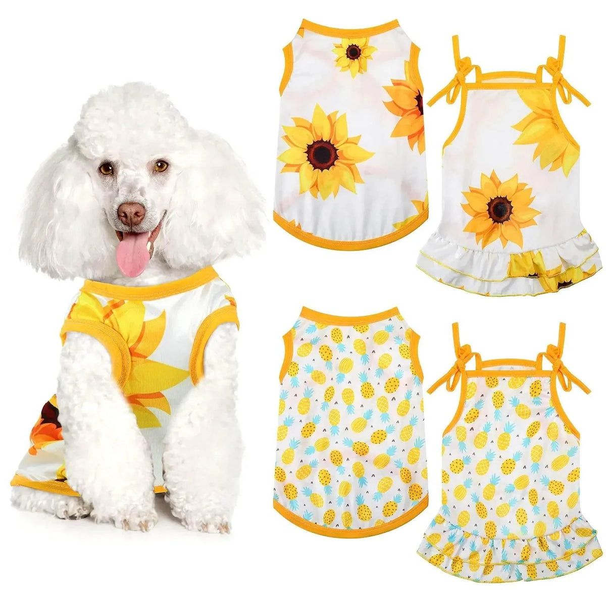 4-Piece Pet Clothes Set with Dresses and T-Shirts