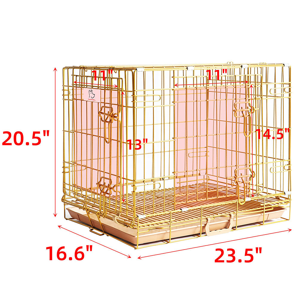 Copper Gold Double-Door Foldable Dog Crate with Removable Tray – 24–42 Inch