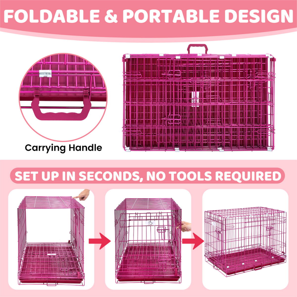 24-42" Pink Wire Dog Crate RED24-42
